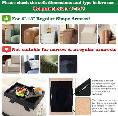 GHKINMAL Couch Cup Holder Tray, 15.4"x9.9" Large 4 in 1 Couch Arm Tray with 360°Rotated Phone Holder, Non-Slip Clip on Side Table for Drinks/Remote/Snacks, Ideal Gift for Husband, Wife, Parents