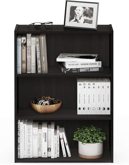 Furinno PASIR Book Shelf, 3-Tier Bookshelf, Bookcase, 9.7" x 23.7" x 31.5", for Living Room, Bedroom, Home Office, Blackwood