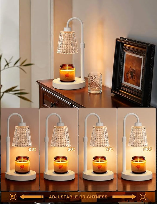 Innqoo White Crystal Candle Warmer Lamp with Timer, Dimmable Candle Warmer for Jar Candles, Height Adjustable Wax Melts Warmer, Birthday Gifts for Women Mom, House Warming Gifts New Home Decor