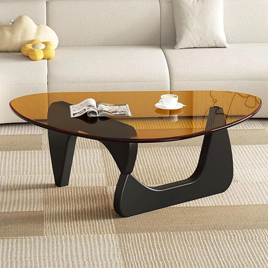 Modern Glass Coffee Table for Living Room, Mid Century Coffee Table, Small Coffee Tables, Suitable for Bedroom Living Room Reception Office Tables (Black/Brown, Medium)