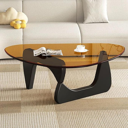 Modern Glass Coffee Table, Mid Century Small Coffee Table, Coffee Table for Living Room,Suitable for Bedroom Living Room Reception Office Tables (Black/Brown, Small)
