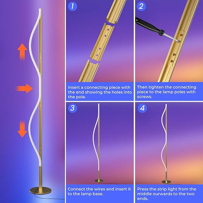 LED Corner Floor Lamp for Living Room, Dimmable Light with Remote, 2700-6500k Stepless Adjustable Colors & Brightness, Modern Reading Bright Light, 58" Standing Lamp for Bedroom (Gold)