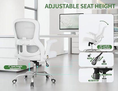 White Office Chair for Big and Tall People - 400lbs Wide Seat Computer Desk Chair Gaming Ergonomic High Back Cushion Lumbar Support with Comfy Mesh Swivel Rolling Home, Task Chair