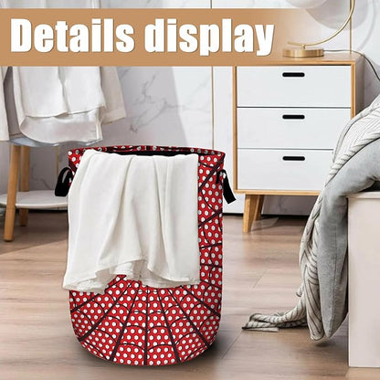 Red Spider Web Laundry Basket, Foldable Waterproof Halloween Laundry Hamper Tote Bag Dirty Clothes Storage Bucket Toy Organizer for Bathroom/Laundry/Bedroom 15.7"x19.6"