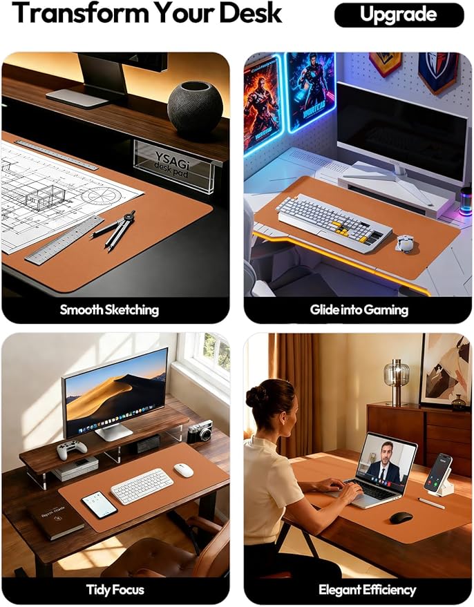 YSAGi Leather Desk Pad Protector, Office Desk Mat, Large Mouse Pad, Non-Slip PU Leather Desk Blotter, Laptop Desk Pad, Waterproof Desk Writing Pad for Office and Home (Brown,55" x 24")