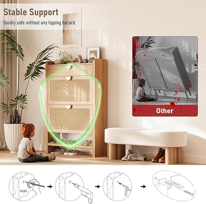 Rattan Shoe Storage Cabinet, Entryway Shoe Organizer with 2 Flip Drawers, Narrow Shoes Cabinet, Free Standing Hidden Shoe Storage, Shoe Rack for Entryway/Hallway/Front Door