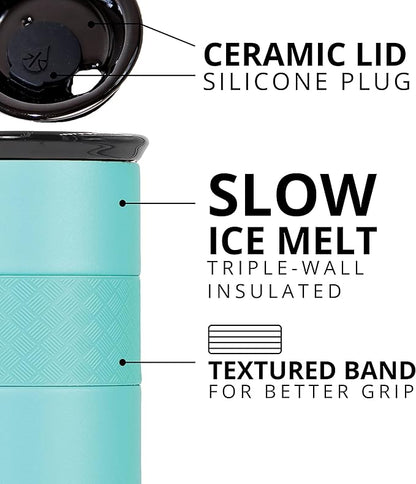 Elemental Artisan Insulated Tumbler, Triple Wall Coffee Travel Mug, Reusable Stainless Steel Coffee Tumbler with Ceramic Lid, Thermal Coffee Cups for Hot (6 Hrs) & Cold (18 Hrs), 16oz - Robin's Egg