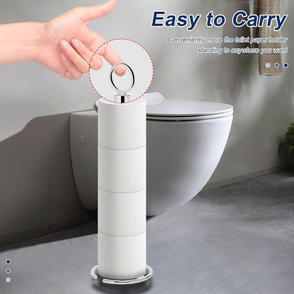 NearMoon Bath Toilet Paper Holder Stand, Freestanding Tissue Paper Storage with Reserve, Space Toilet 4 Rolls Holder for Bathroom/Kitchen Countertop-All Metal (2 Pack, Chrome Finish)