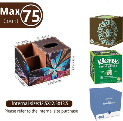 BLIENCE PU Leather Square Tissue Box Cover - Multi-Functional Tissue Box Holder, Tissue Box Cover with Storage,Tissue and Remote Control Holder, Cube Tissue Box Organizer Bedroom Nightstand End Table