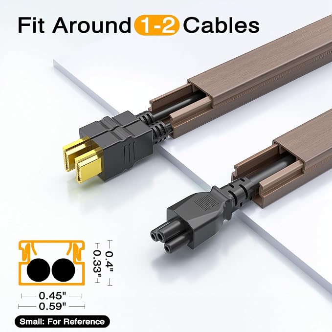 Delamu 157in Cord Covers for Wires on Wall, One-Cord Cord Hider, TV Cord Hider for Wall Mounted TV, Wire Hider Wire Covers for Cords on Wall, Cable Raceway for Home & Office, W0.55 H0.4in, Cherrywood