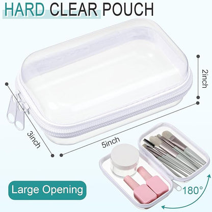 Sanwuta 6 Pcs Clear Hard Zipper Case Plastic Zipper Pouches Transparent Makeup Bag Pencil Case Pouches Toiletry Diaper Bag for Travel Toy Storage Organizer Bins(White,5 x 3 x 2 Inch)