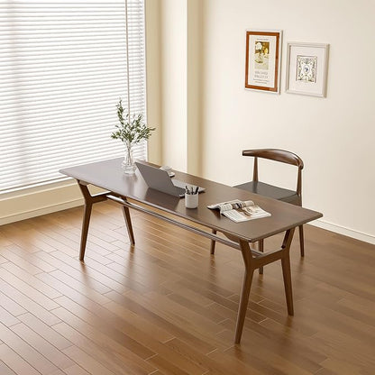 Solid Wood Study Desk - 71" Double Long Computer Table for Home Office, 2-Person PC Workstation, Walnut