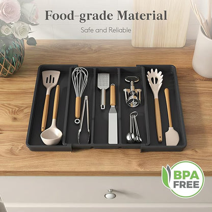 Lifewit Utensil Organizer, Expandable Kitchen Drawer Tray, Adjustable Cutlery and Cooking Utensil Holder, Black