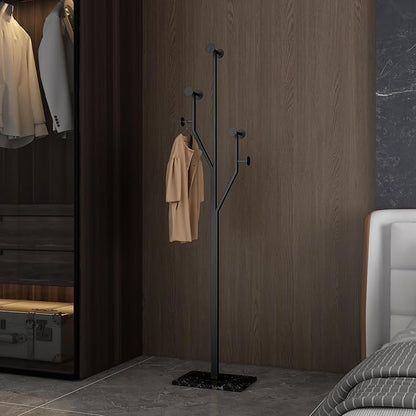 JIAYUEJU Freestanding Coat Rack Tree-shaped Metal Coat Tree with Heavy Duty Marble Base Corner Clothing Rack for Bedroom Entryway Hallway 14.96 x 10.24 x 68.9 Inches (Black)