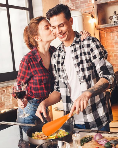 Cooking Spoon for Nonstick Cookwares, Great for Cooking and Serving Sturdy BPA-Free Matte Silicone, Wood Handle Spoon for Mixing, Scoop, and Scrape (ORANGE, 11.4 inch)