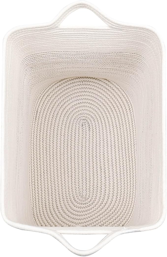 Laughbird Storage Baskets for Clothes Fabric Cotton Rope Storage Basket with Handles, Decorative Woven Basket for Living Room,Closet Organizer Blankets, and 2bags (White/Black Line, L17.8×W12.5×H17.9)