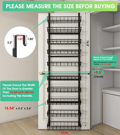 Mefirt 10-Tier Over The Door Pantry Organizer, Pantry Organization and Storage, Black Metal Hanging Adjustable Basket, Wall Spice Rack Seasoning Shelves, Home & Kitchen Essentials