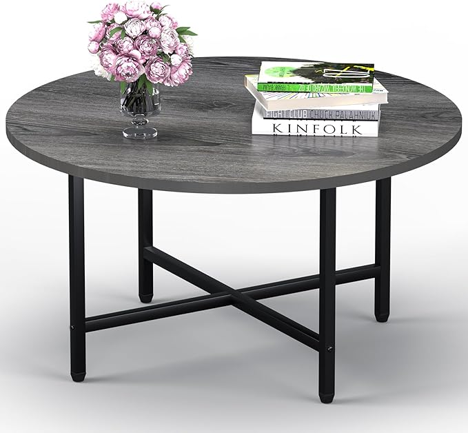 Round Coffee Table, 23.6" Small Coffee Tables for Living Room, Circle Coffee Table with Metal Frame, Floor Table Desk for Sitting on The Floor, Home, Office, Grey