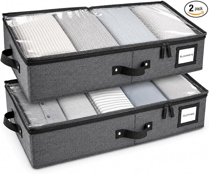 HOMELUX THEORY 2pc Under Bed Storage Containers, Bedroom Under the Bed Drawer Storage Organizer with Bins and Lids, Large Underbed Clothes Storage Box Ideal for Blanket, Fabric, & Shoes (Dark Gray)