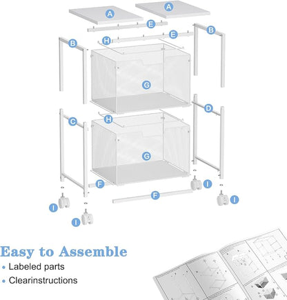 Sbanmao Letter/Legal Rolling File Cabinet, Rolling File Cart with 2 Drawers Filing Cabinet for Home Office, Hanging File Folders Organizer for Under Desk Storage, Mobile Printer Stand, White