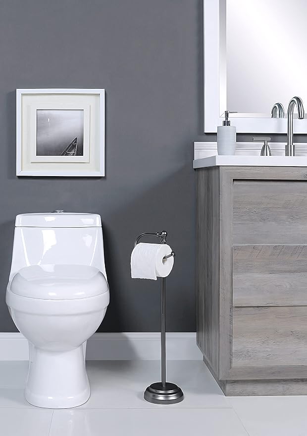 SunnyPoint Classic Bathroom Free Standing Toilet Tissue Paper Roll Holder Stand (Black Nickel)