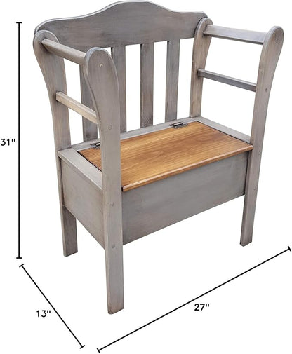 Peaceful Classics Bench with Storage - Small Wooden Storage Bench for Entryway, Hallway, Mudroom, Farmhouse, Bedroom, & Living Room, Amish Handmade Furniture Storage Organizer, Pewter