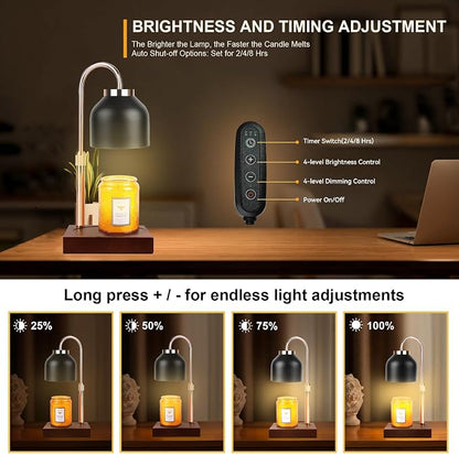 TOACSUCP Candle Warmer Lamp with 3 Bulbs, Adjustable Height Dimmable Candle Warmer with Timer, Compatible with Large Jar Candles, Candle Lamp with Charming Gift Box Ribbon for Her/Him(Black)