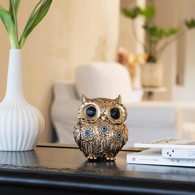 TOHLUCS Owl Statue Home Decor Accents with Evil Eye.Gold Decor for Bookshelf, Bedroom, Living Room, Office, Table and Shelf.Vintage Owl Figurines Gifts for Birds Lover.Cute Small Animal Sculptures.