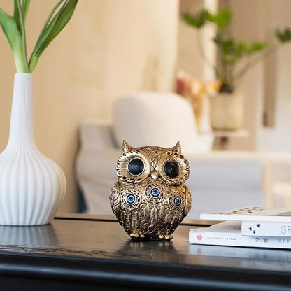 TOHLUCS Owl Statue Home Decor Accents with Evil Eye.Gold Decor for Bookshelf, Bedroom, Living Room, Office, Table and Shelf.Vintage Owl Figurines Gifts for Birds Lover.Cute Small Animal Sculptures.