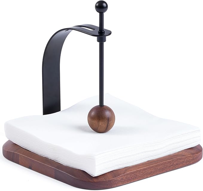 North American Walnut Napkin Holder for Table - Handcrafted Classic Style Wooden Cocktail Napkin Holder Fits 5-7" Napkins - Windproof for Outdoor,Bar, Use (Gift Idea)