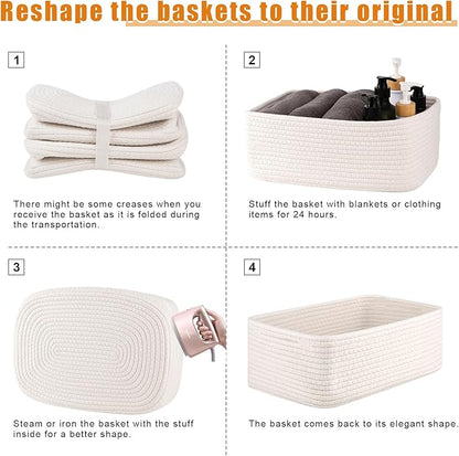 OIAHOMY 4 Pack Storage Baskets for Organizing, Small Bins for Shelves, Cute Decorative Storage Bins, Organizer Baskets for Gifts Empty, 11.8''Lx7.8''Wx4.7''H, White