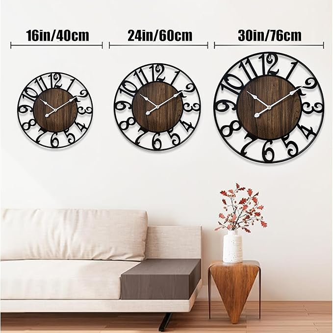 Secbeok 30 Inch Large Wall Clock for Living Room Bedroom Kitchen Mantel Decor, Battery Operated Decorative Quiet Ticking Metal Round Modern Farmhouse Arabic Numerals Big Clock Wall Decor