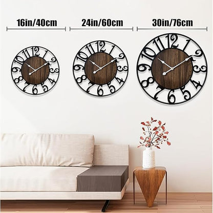 Secbeok 30 Inch Large Wall Clock for Living Room Bedroom Kitchen Mantel Decor, Battery Operated Decorative Quiet Ticking Metal Round Modern Farmhouse Arabic Numerals Big Clock Wall Decor