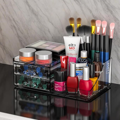 Acrylic Small Makeup Organizer with Drawers,Clear Skincare Organizer for Vanity,Dresser,Bathroom Countertop,Cute Cosmetic Organizer for Lip Gloss,Makeup Brush,Beauty,Skin Care and Cosmetic Storage