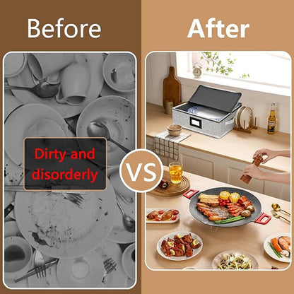 homyfort Platter Storage Case Box, China Storage Containers Hard Shell, 5 Felt Dividers Included, Structured Top and Stackable Platter Storage Containers (Grey)