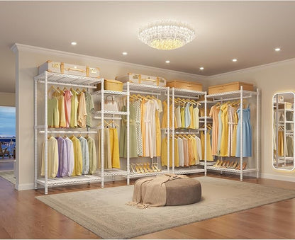 VIPEK L6 Heavy Duty Clothes Rack L Shape Clothing Rack 5-Tier Wire Garment Rack Freestanding Closet with 7 Adjustable Shelves & 4 Hanging Rods, 42.1" L x 42.1" W x 76.4" H, Max Load 850LBS, White