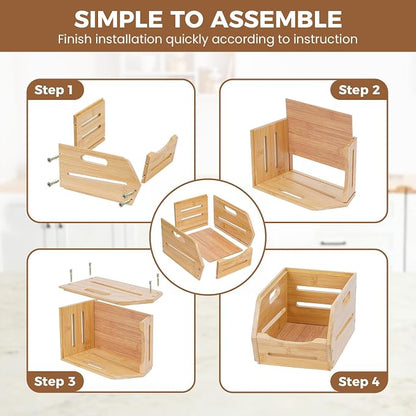 Tfro & Cile Bamboo Potato and Onion Storage Bins Pantry Organizers 3 Tier Stackable Vegetable Baskets Multipurpose Fruit Organization Containers for Kitchen - Set of 5