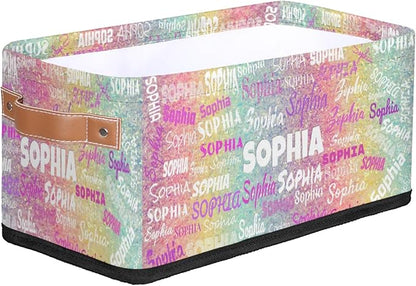 Personalized Small Storage Basket with Name, Countertop Toilet Paper Basket, Entryway Organizing Keys Books Toys Towels, Desk Shelf Makeup Organization, Colorful Rainbow Glittering Printed