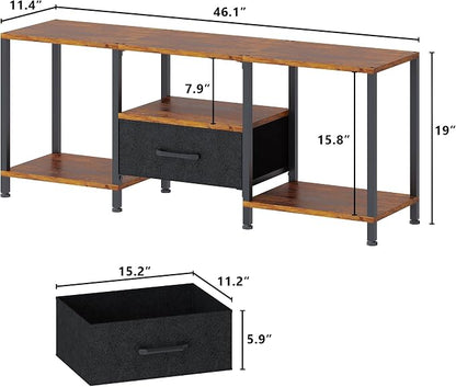 JARHETUN TV Stand with LED Lights, Entertainment Center with Open Shelves and Fabric Drawer, Media Console for 55 Inch TV, Television Stands, Living Room Furniture, Bedroom, Rustic Brown
