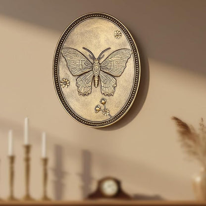 Vintage Butterfly Wall Sculpture, Antique Wall Decor, Gold Wall Art, Hanging Decoration with Embossed Butterfly Design, Vintage Decoration for Living Room Bedroom and Hallway, Housewarming Gift