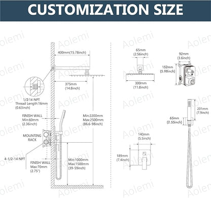 Aolemi Shower Faucet Set Rain Shower System with Handheld Spray Bathroom Shower Combo Rough-in Valve and Shower Trim Kit Included Polish Chrome 12 Inch Wall Mount Shower Head