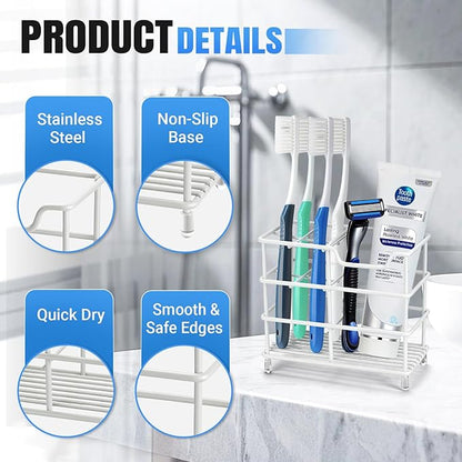 Toothbrush Holders for Bathrooms, Stainless Steel Toothbrush Holder for Kids and Adults, Electric Toothbrush and Toothpaste Holder, Rustproof Bathroom Accessories Organizer, White Small