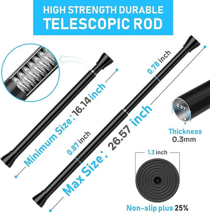 MEXAU 1 Pack Black Shower Curtain Rod 16 To 26 Inch Tension Shower Rod For Bathroom 7/8" Adjustable Spring Curtain Rod No Drilling Spring Rod Black Tension Curtain Rods for Windows Doorway Closet