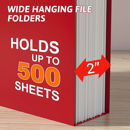 Nordun Plastic Hanging File Folder Extra Capacity,12 Pack Reinforced Hang Folders with Heavy Duty 2 Inch Expansion,Filing Cabinet Folders Letter Size,Hanging Organizer Designed for Bulky Files(Red)