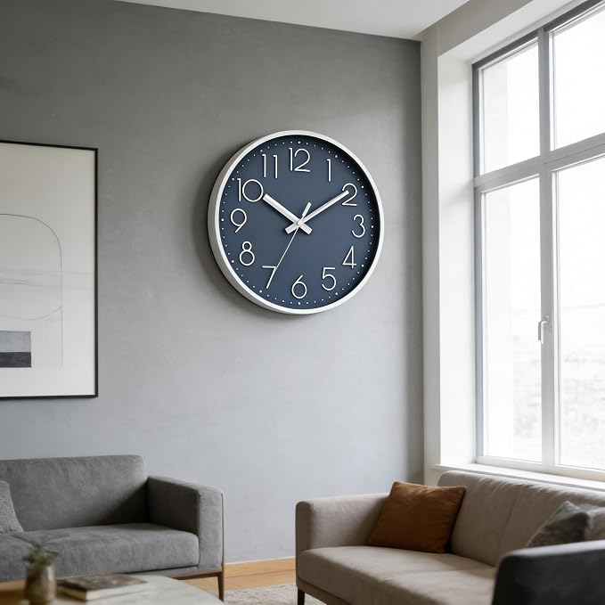 DAXSMY Wall Clock - 10 Inch Silent Non-Ticking Modern 3D Wall Clocks Battery Operated - Decorative Clock for Kitchen, Home Office, Bathroom, Bedroom(Azure Blue)