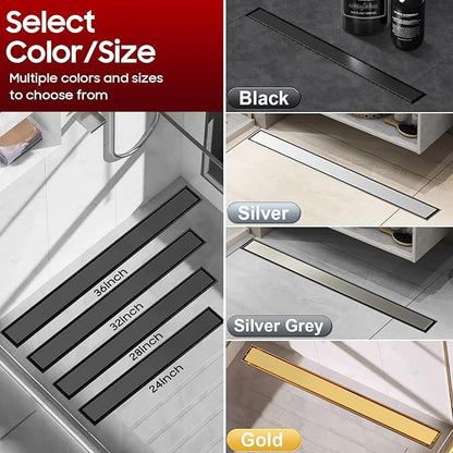 DLONE Linear Shower Drain | 32" AISI 304 Stainless Steel Linear Drain, Matte Black Shower Drain with Tile Insert Panel & Adjustable Feet, Long Rectangle Shower Floor Drain in Bathroom, Balcony, etc