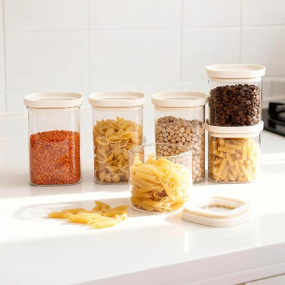 Urban Green Glass Food Storage Jar with Glass Lid in Square Shape, Food Canister Set with Airtight Lids, Pantry Jars for Kitchen Organization, Food Storage Containers in Set of 6