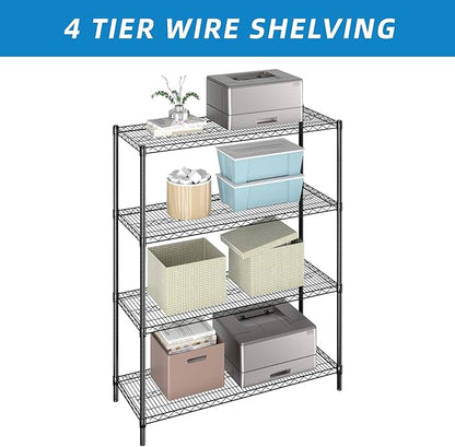 Guan River 4-Shelf Adjustable Metal Shelf Wire Shelving Unit Heavy Duty Storage Rack Display Shelf for Office,Kitchen,Bedroom,Bathroom,Laundry,Pantry Basement,Garage(Black,48" L x 18" W x 62" H)