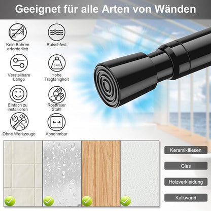 AIZESI Spring Tension Rods Adjustable Tension Curtain Rod Small Tension Rod No Drilling Expandable Spring Loaded Curtain Tension Rod（Black,26" to 39"-4Pcs)