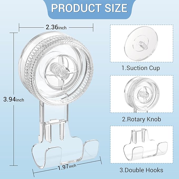 LUXEAR Suction Hooks, 4 Pack Razor Hooks Removable & Reusable Suction Shower Hook Waterproof Damage-Free Suction Hanger for Towel Bathrobe Loofah Bathroom Kitchen Waterproof Weather Hanger Hook